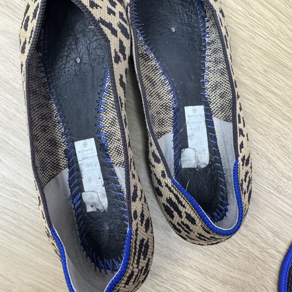 Rothys The Point Flats Women's 9 Leopard Cheetah Big Cat Print Tan Black Brown - Picture 11 of 16